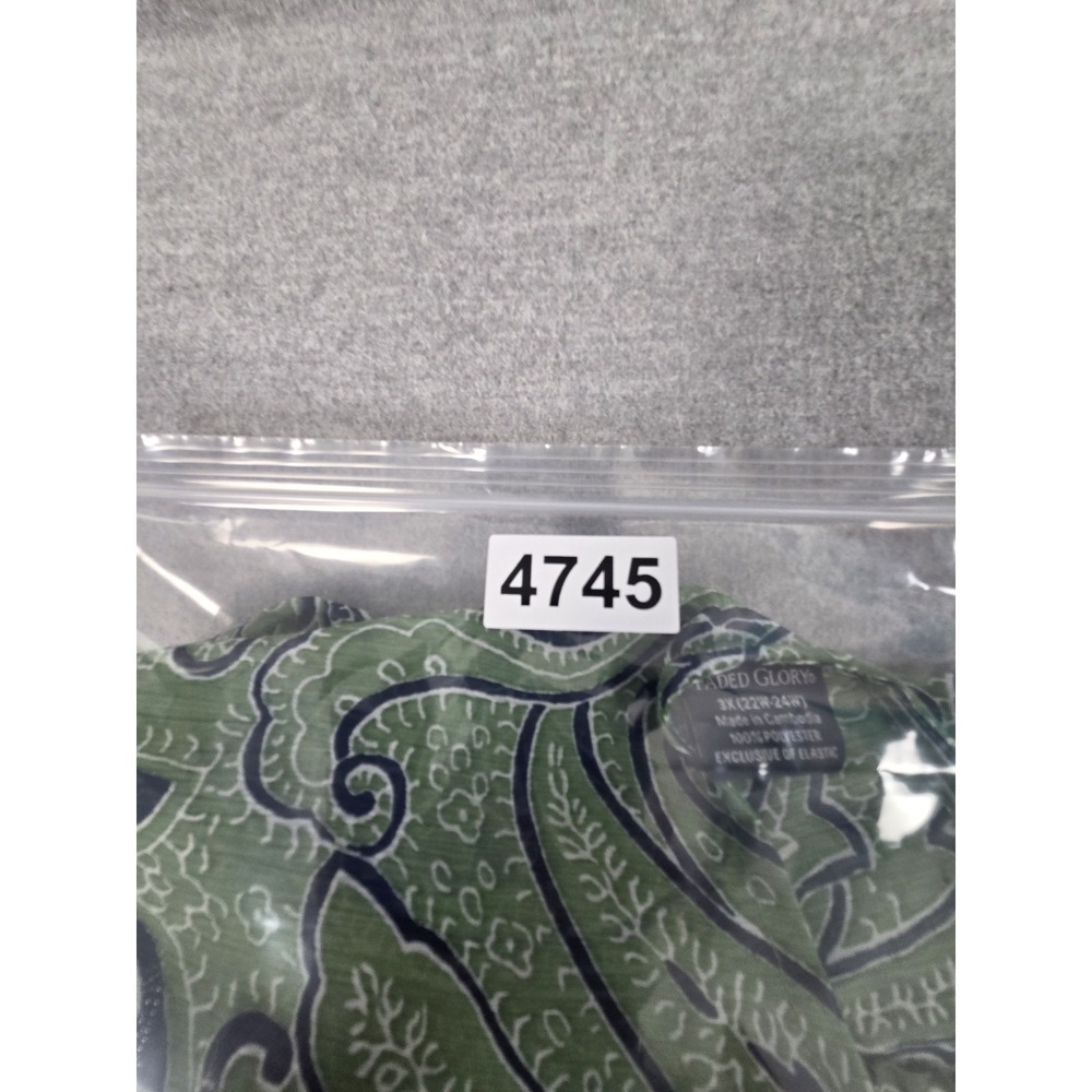 FADED GLORY 3X Vintage Tunic Blouse Smocked Ruffle Bottom Green‎ Blue Paisley - Picture 7 of 7